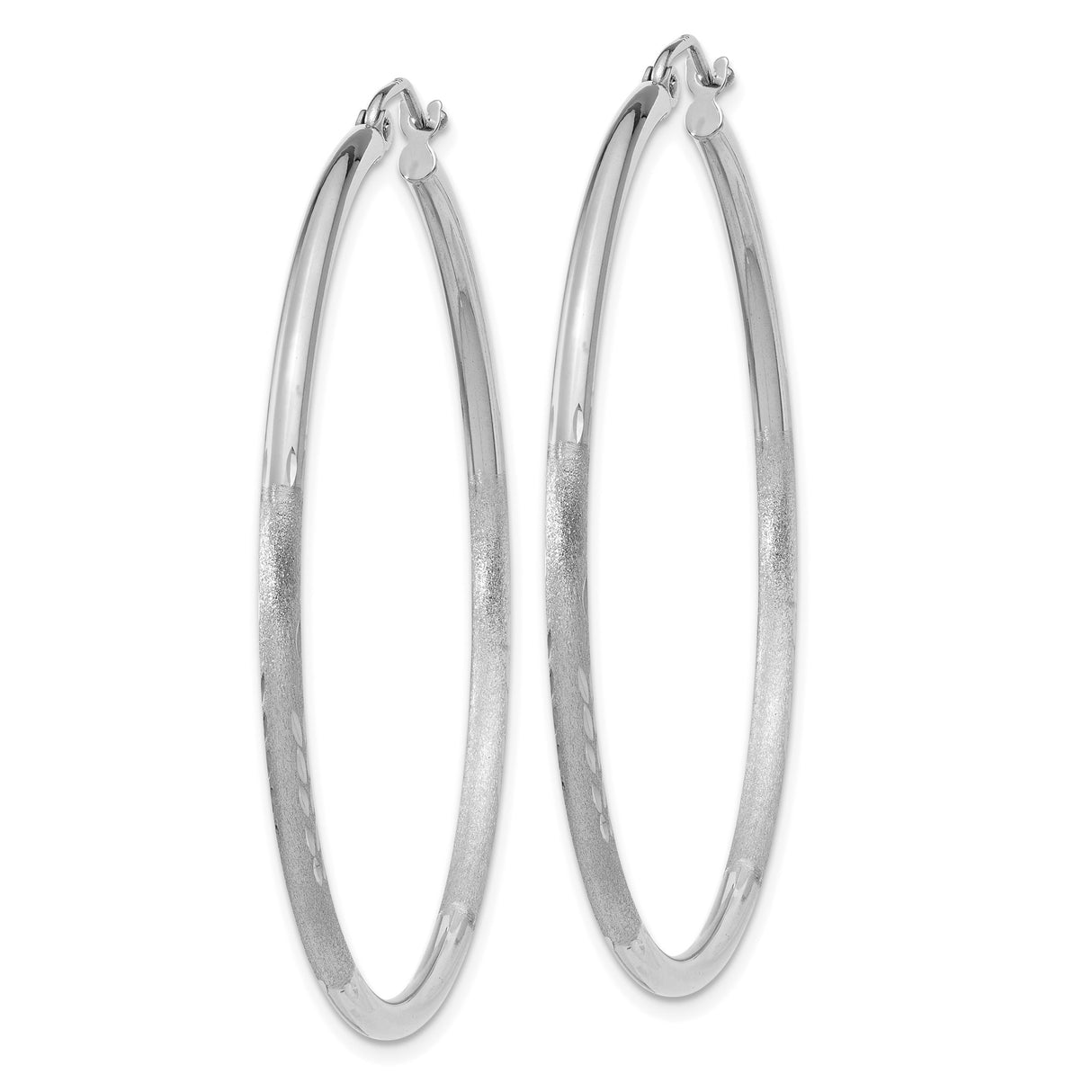 10k White Gold Hoop Earrings, Polished and Textured with Diamond-Cut Detailing, Lightweight Design