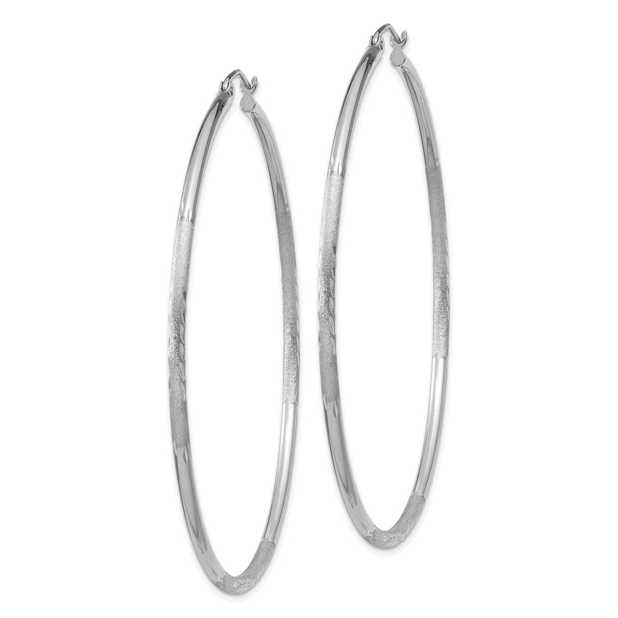 10k White Gold Hoop Earrings with Etched Leaf Pattern and Satin Finish