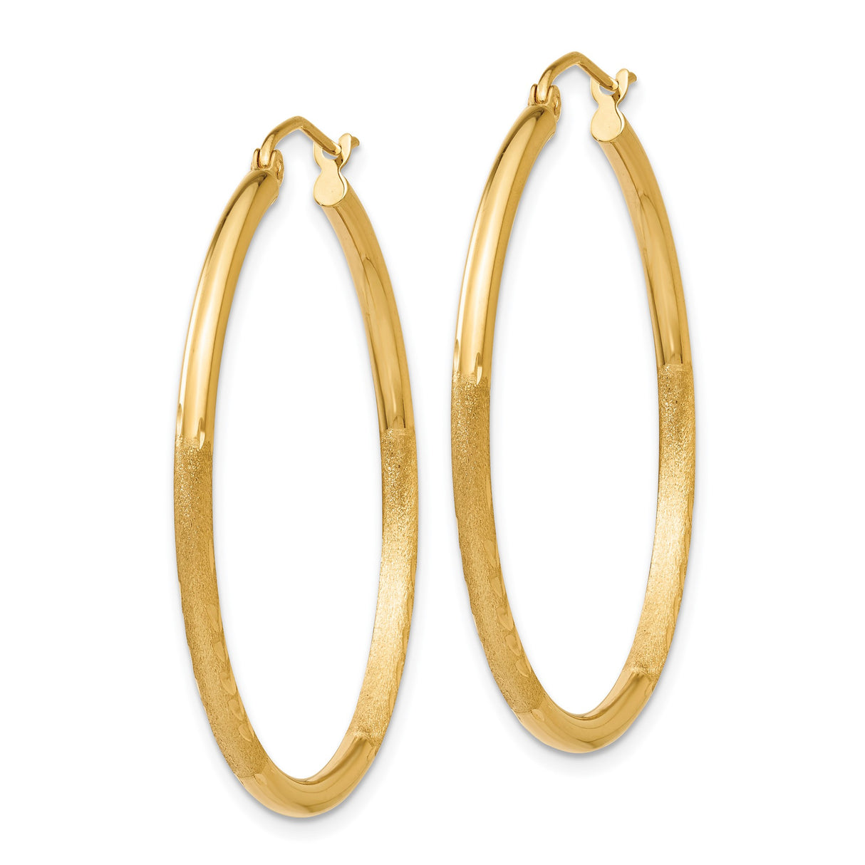 10k Yellow Gold Hoop Earrings, Polished Textured Design with Diamond-Cut Detailing, 2mm Round Tube Style