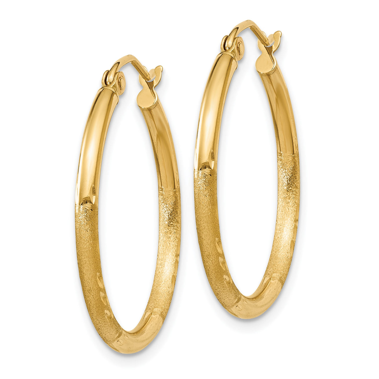 10k Yellow Gold Hoop Earrings, Polished and Textured Round Hoops with Diamond-Cut Detailing