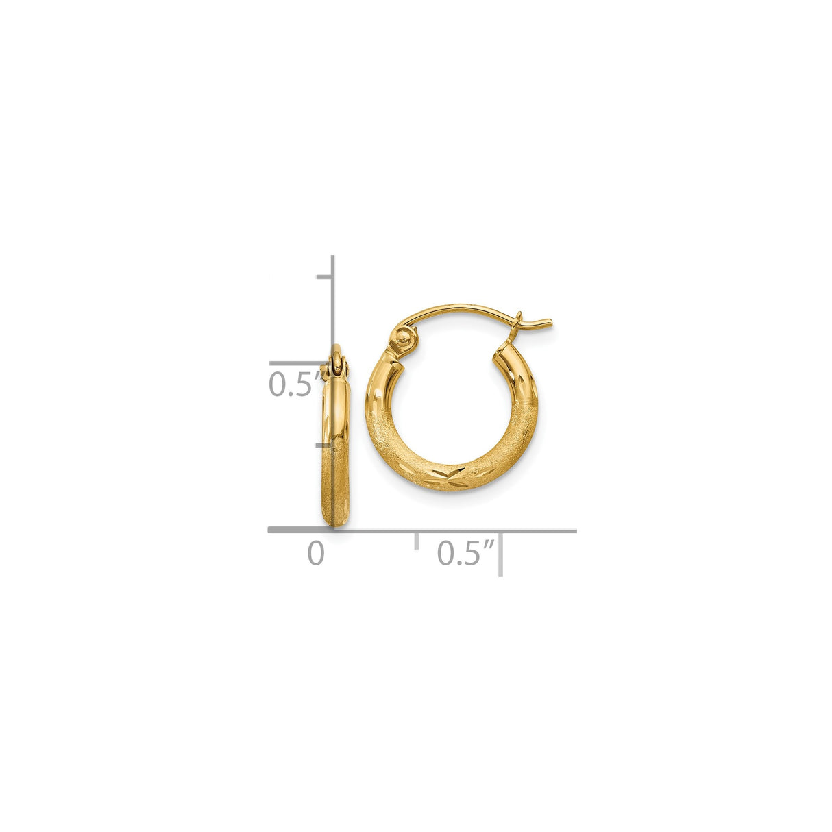 10k Yellow Gold Hoop Earrings, Polished and Textured with Diamond-Cut Detail, Lightweight Classic Style