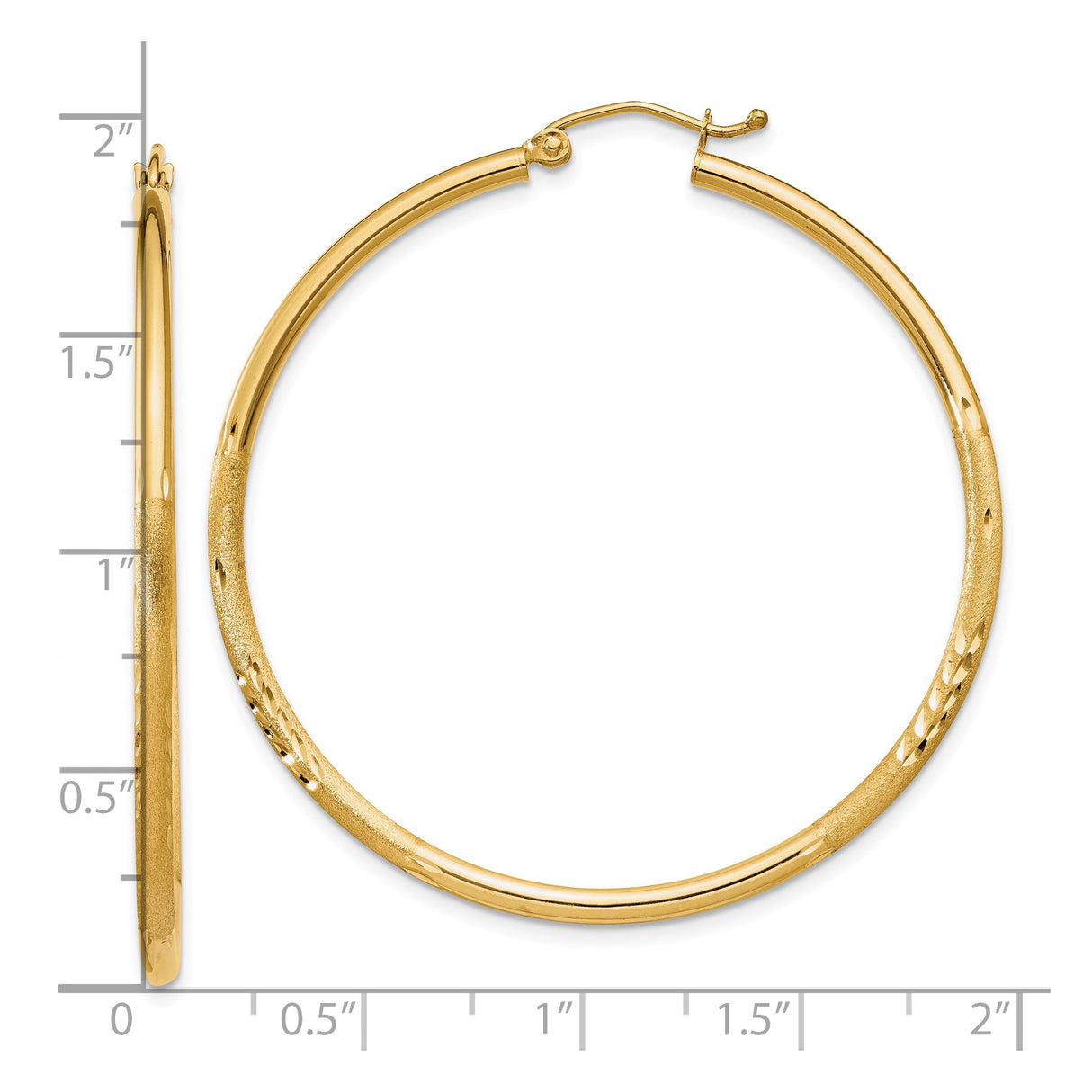 10k Yellow Gold Hoop Earrings, Polished Diamond-Cut Round Hoops with Textured Finish