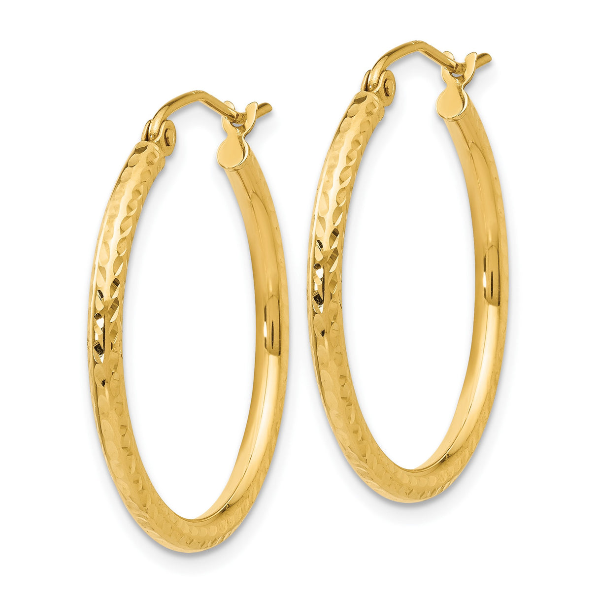 10k Yellow Gold Hoop Earrings, Lightweight Hammered Tube Style with Textured Finish for Women
