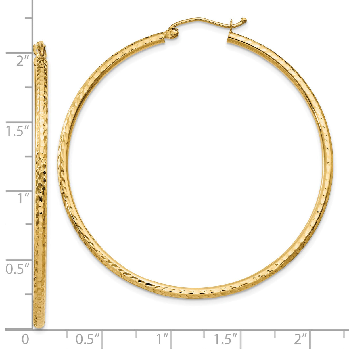 10k Yellow Gold Hoop Earrings, Large Textured Round Hoops with Diamond Cut Finish