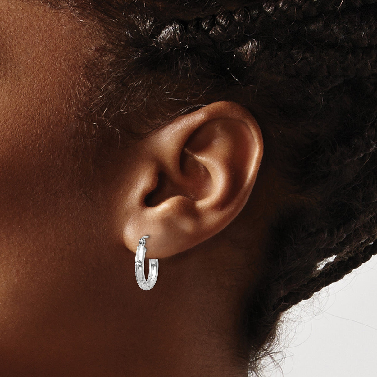 10k White Gold Hoop Earrings, Small Round Hammered Texture, Lightweight Everyday Jewelry