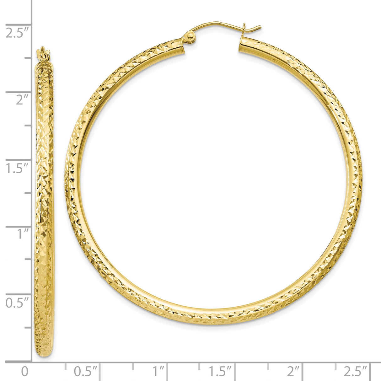 10k Yellow Gold Hoop Earrings with Textured Diamond-Cut Design, Latch-Back Closure