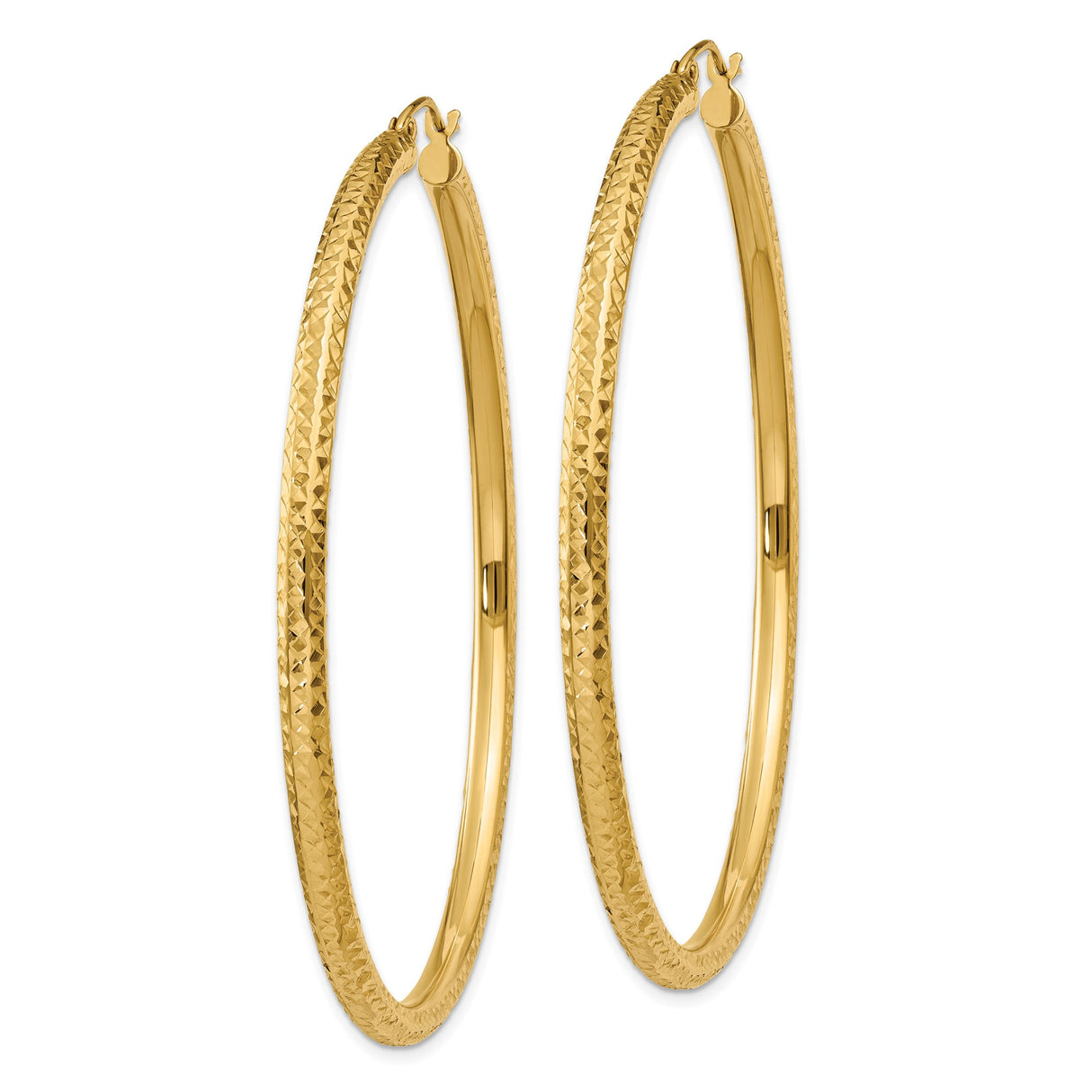 10k Yellow Gold Hoop Earrings with Textured Diamond Cut Finish, Lightweight Round Style for Women