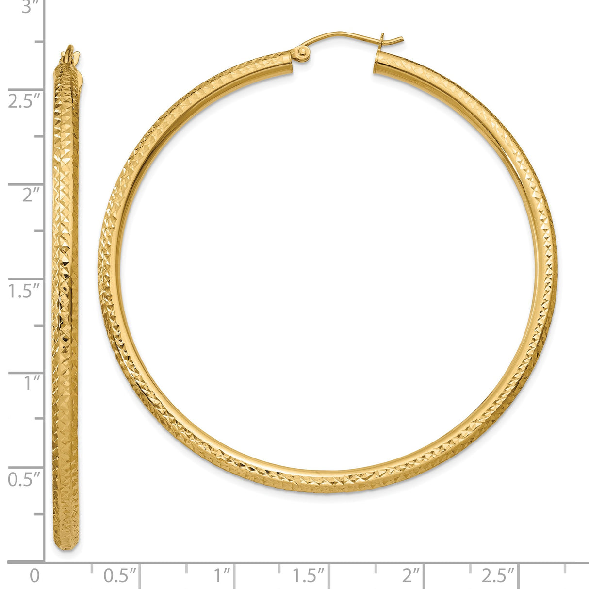10k Yellow Gold Hoop Earrings with Textured Diamond Cut Finish, Lightweight Round Style for Women