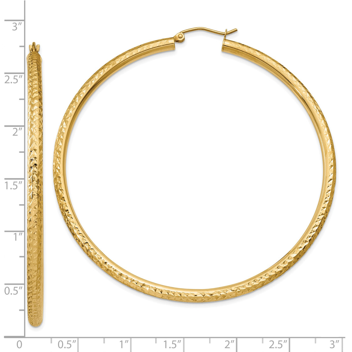 10k Yellow Gold Hoop Earrings, Diamond-Cut Textured Round Lightweight Design for Women