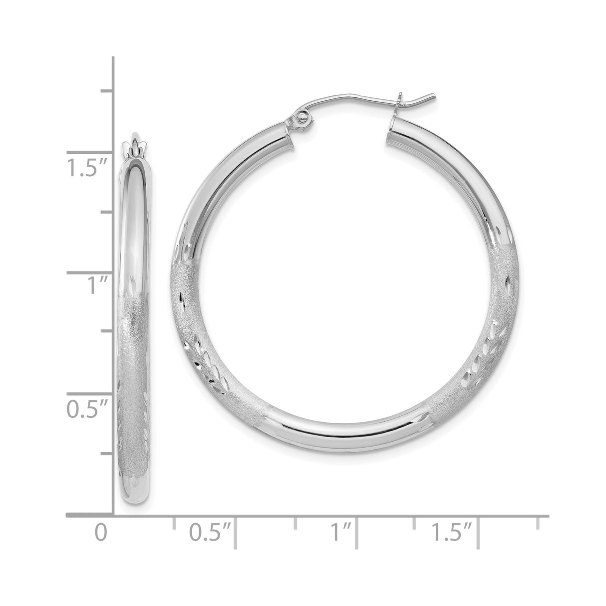 10k White Gold Hoop Earrings, Satin and Polished Finish, Modern Minimal Design for Women