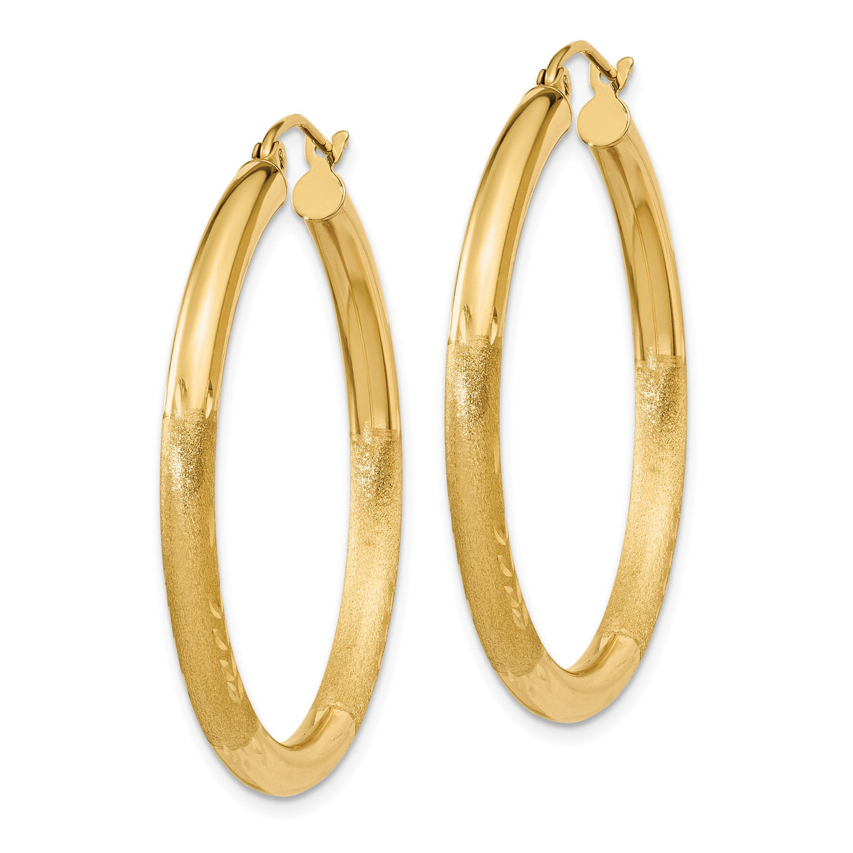 10k Yellow Gold Hoop Earrings, Classic Round with Polished Textured Finish, Lightweight Design