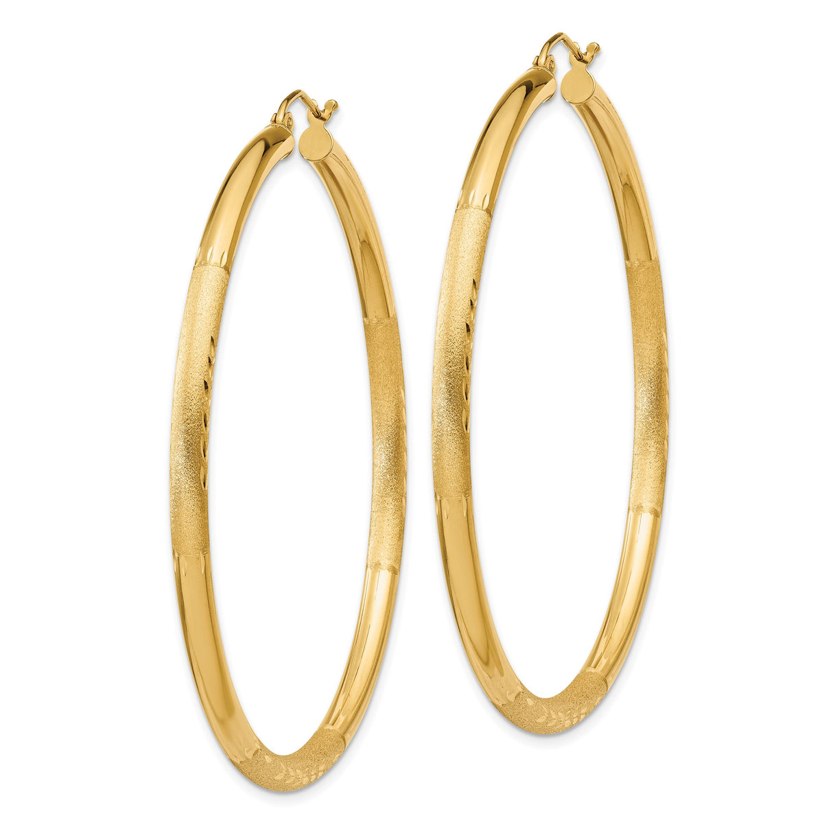 10k Yellow Gold Hoop Earrings with Polished Finish and Textured Leaf Detail