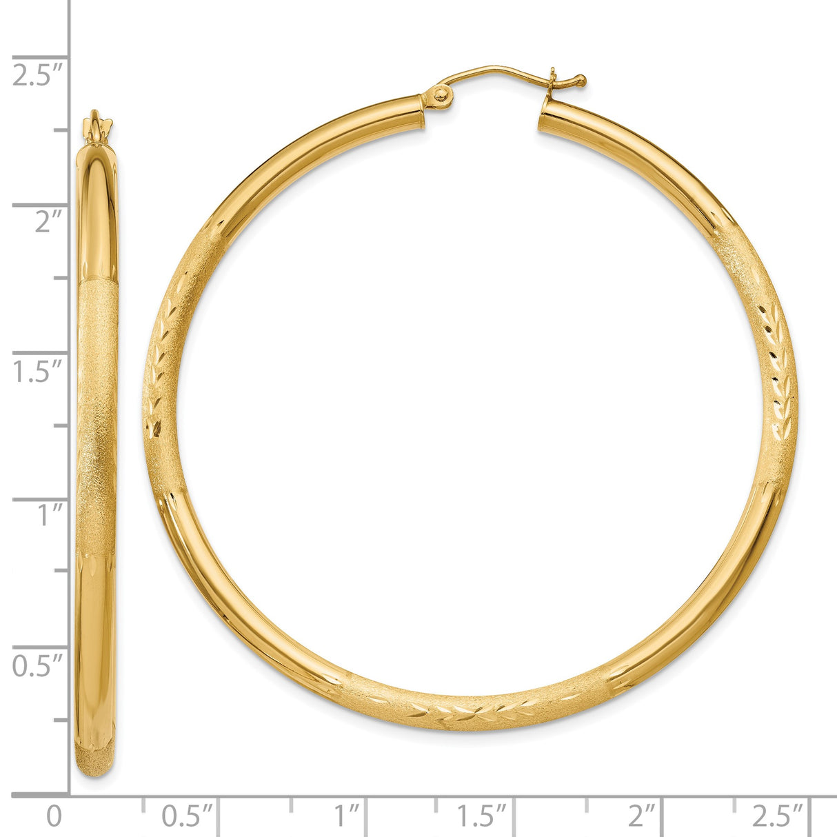 10k Yellow Gold Hoop Earrings with Polished Finish and Textured Leaf Detail