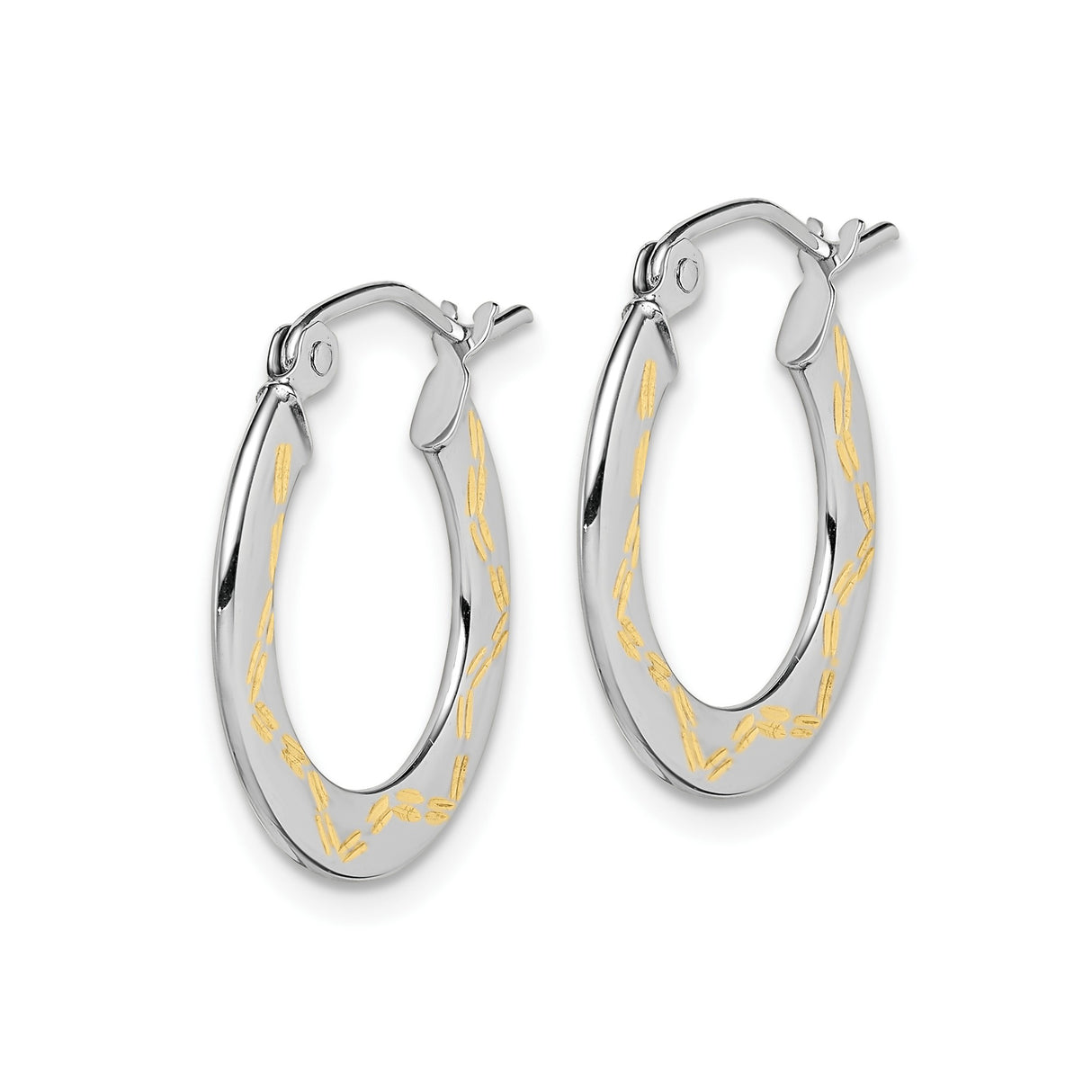 10k White Gold Hoop Earrings with Polished Yellow Gold Leaf Accents, Two-Tone Design
