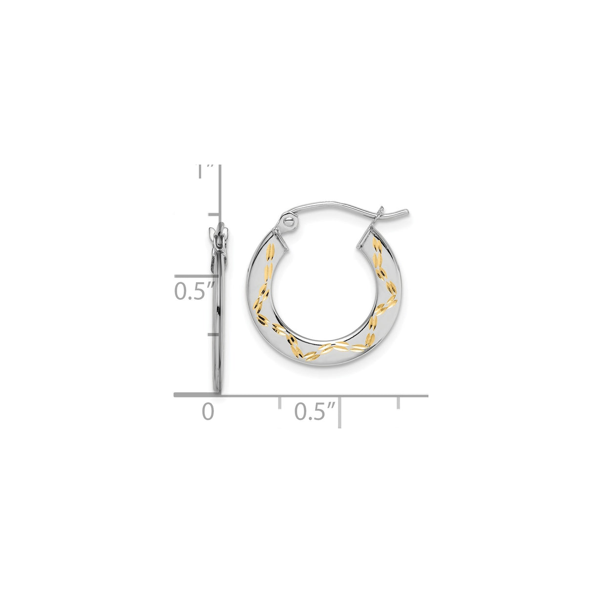 10k White Gold Hoop Earrings with Polished Yellow Gold Leaf Accents, Two-Tone Design