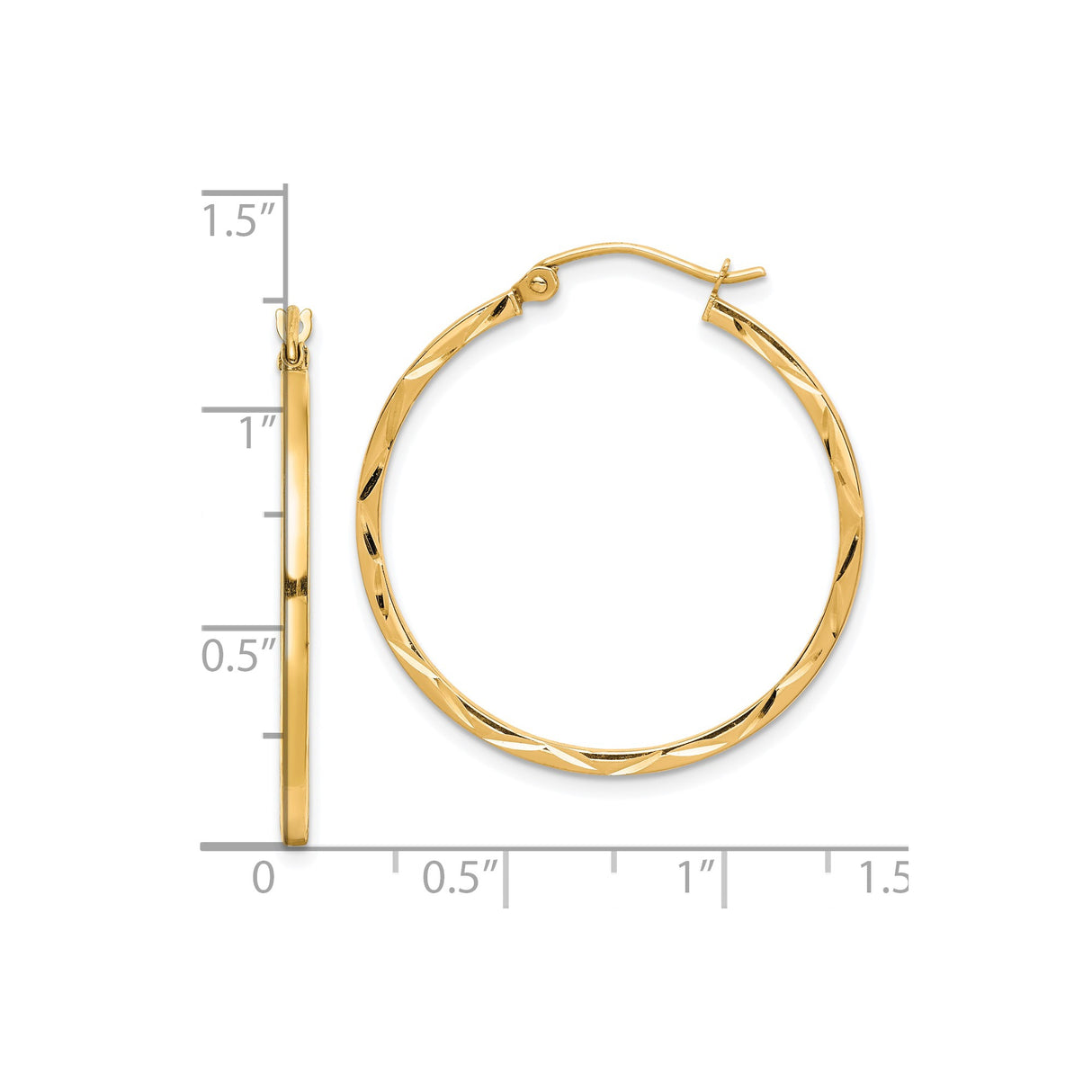 10k Yellow Gold Hoop Earrings with High Polish Finish and Diamond Cut Detailing