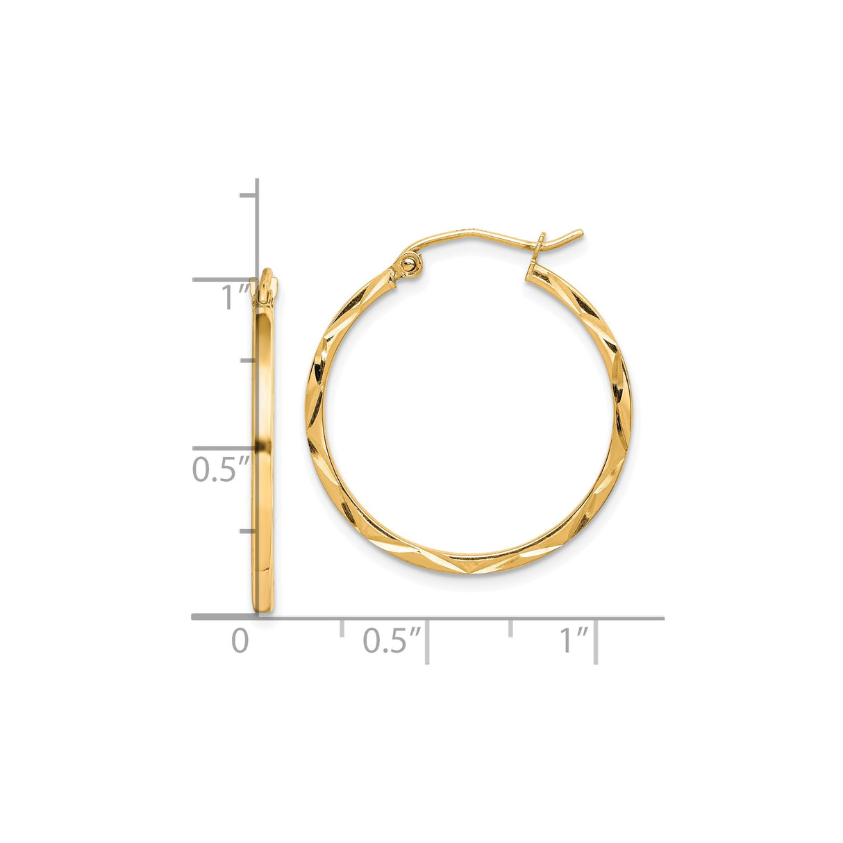 10k Yellow Gold Hoop Earrings, Diamond Cut Twist Design, Polished Lightweight Style for Women