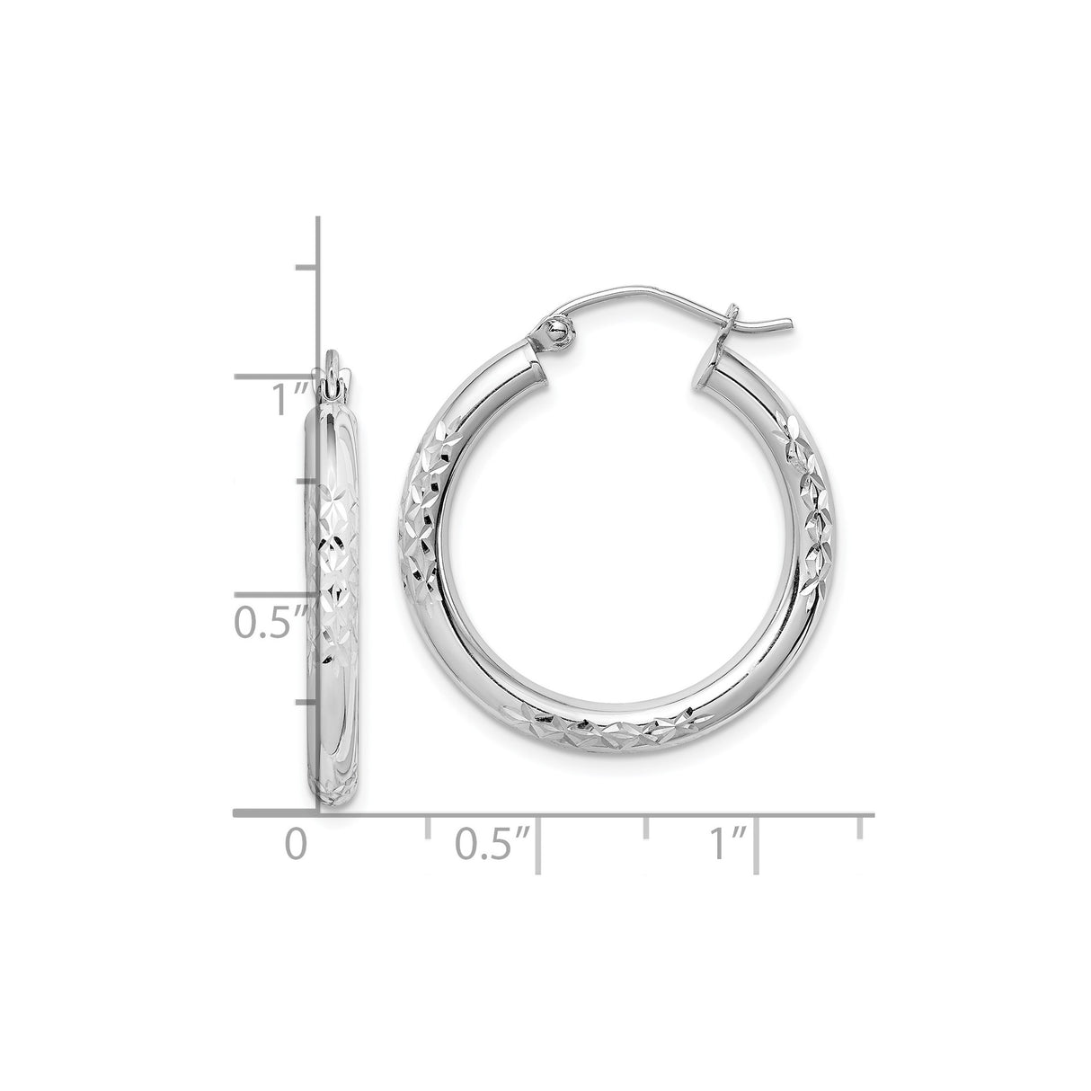 10k White Gold Hoop Earrings with Diamond Cut Textured Design and Latch Back Closure