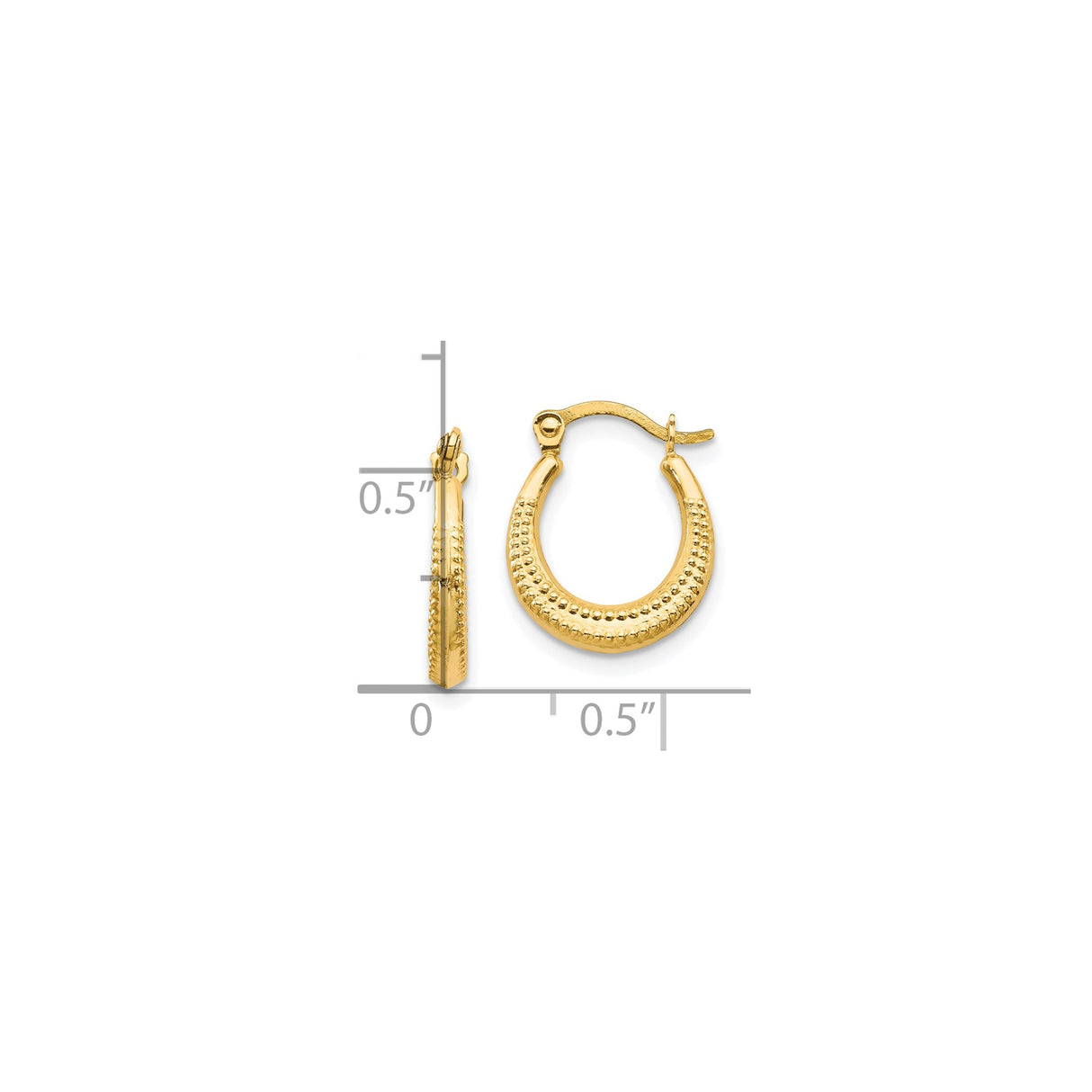 10k Yellow Gold Teardrop Hoop Earrings, Textured Beaded Design, Latch-Back Closure, Lightweight Vintage Style