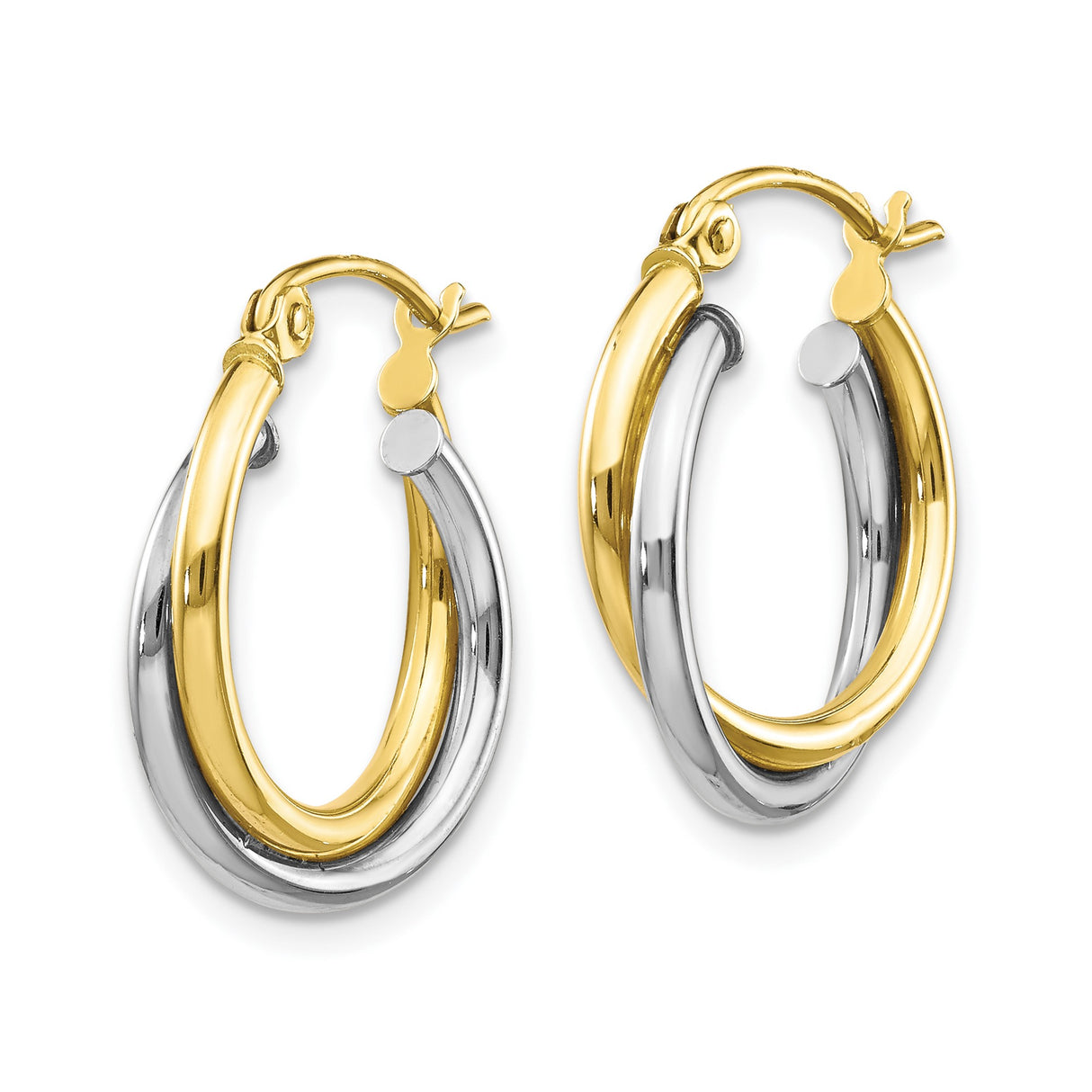10k Yellow Gold Hoop Earrings with Intertwined Two-Tone Crossover Design for Women