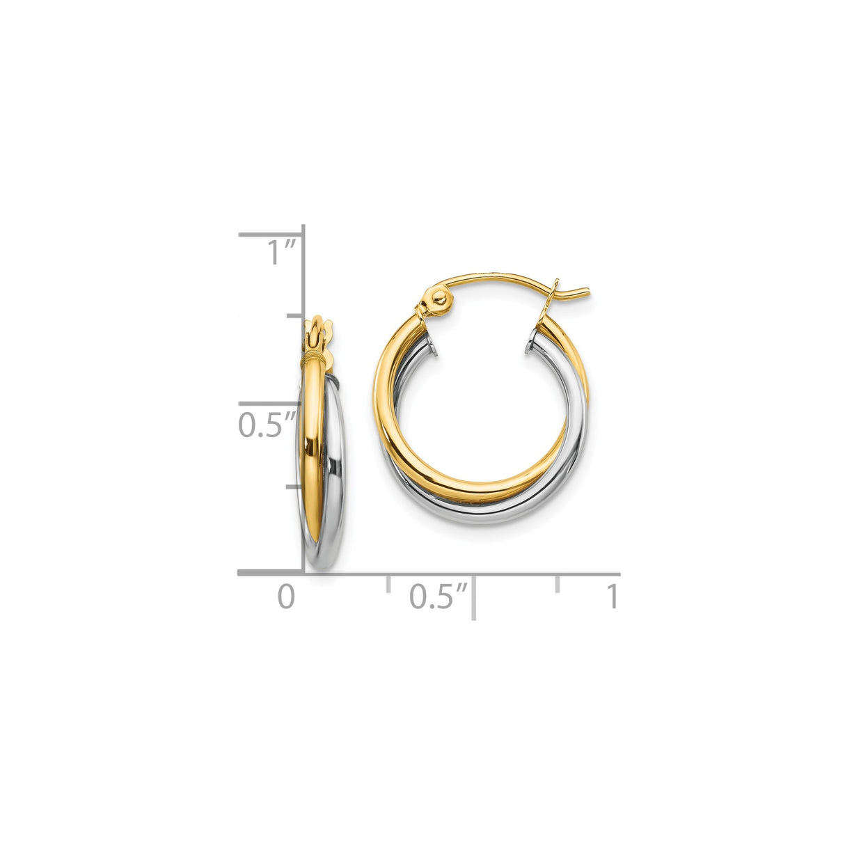 10k Yellow Gold Hoop Earrings with Intertwined Two-Tone Crossover Design for Women