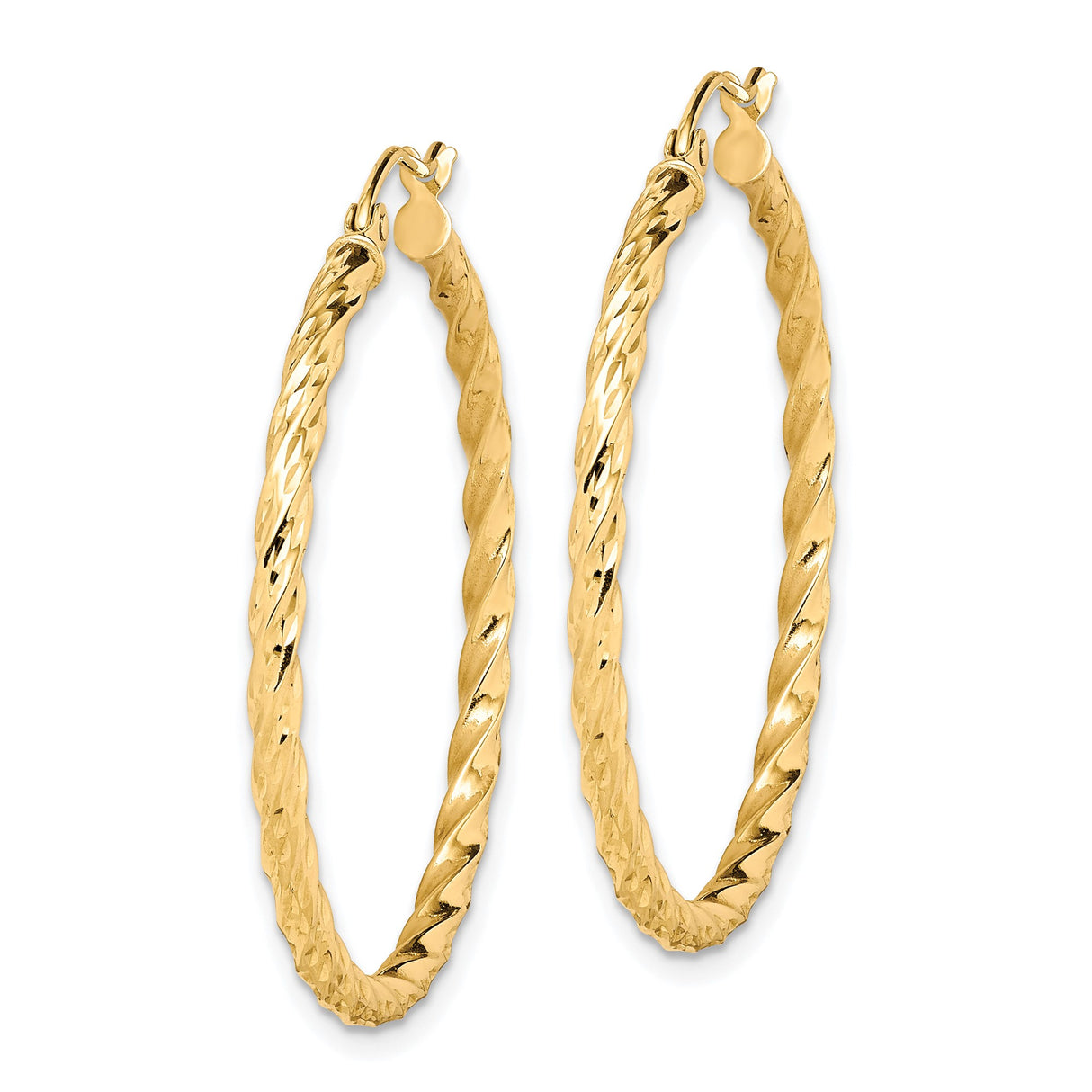 10k Yellow Gold Hoop Earrings, Twisted Braided Design, Lightweight Medium Size for Women