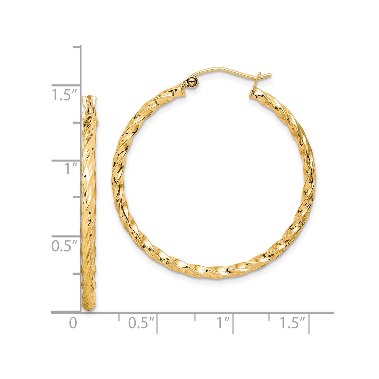 10k Yellow Gold Hoop Earrings, Twisted Braided Design, Lightweight Medium Size for Women