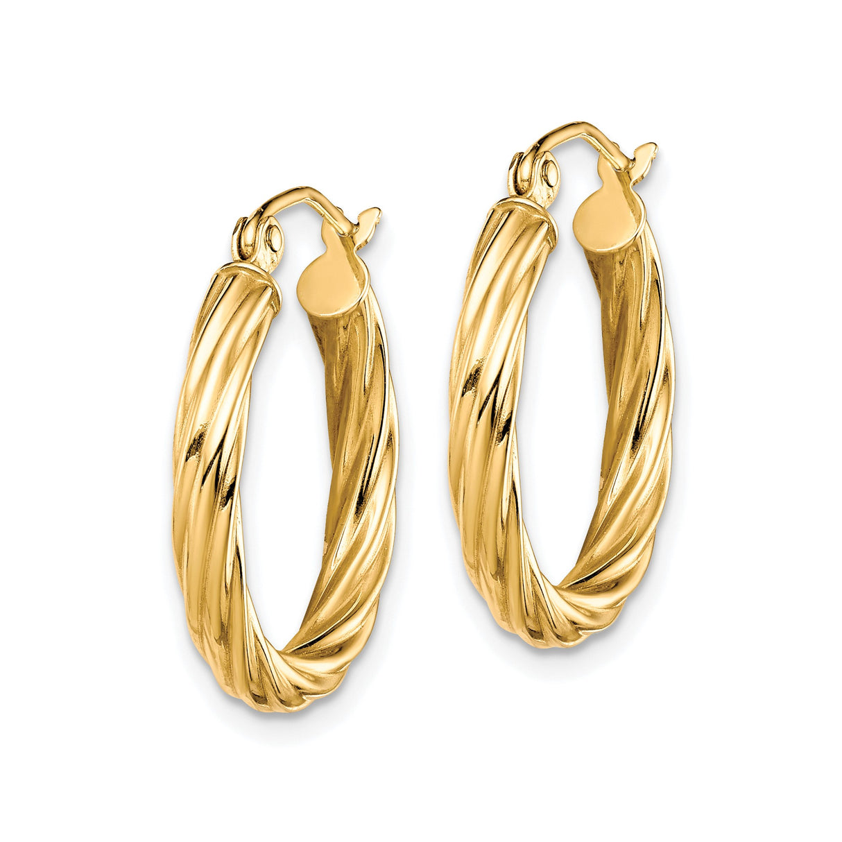 10k Yellow Gold Hoop Earrings, Twisted Rope Design, Lightweight Polished Style for Women