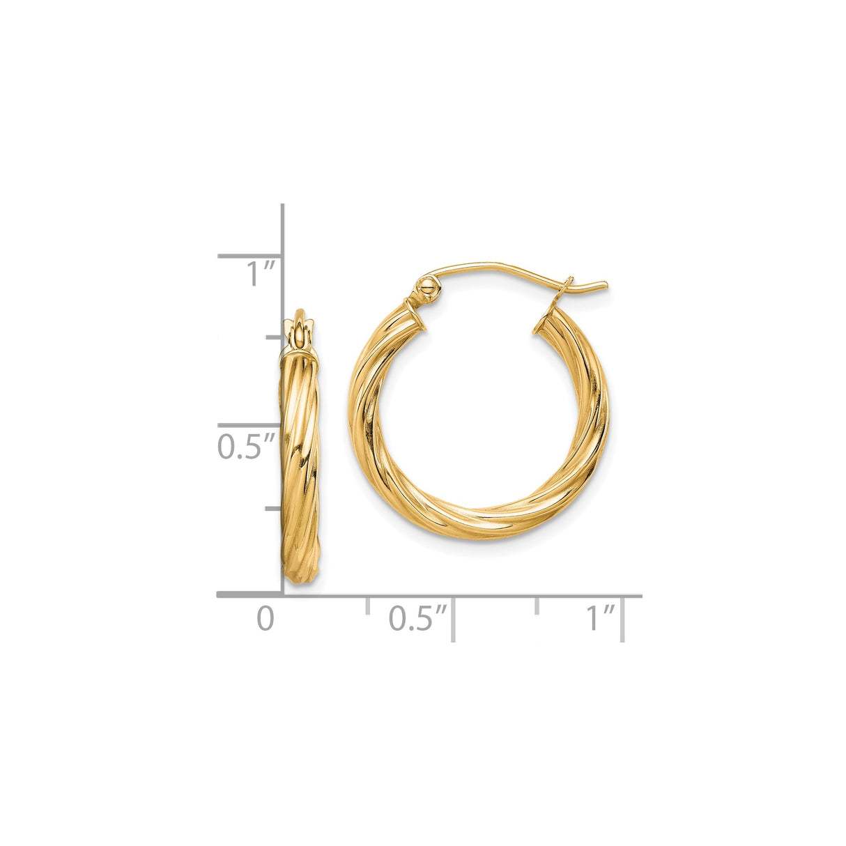 10k Yellow Gold Hoop Earrings, Twisted Rope Design, Lightweight Polished Style for Women