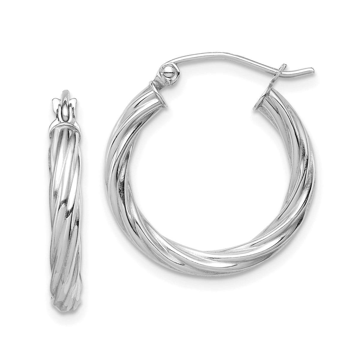 10k White Gold Hoop Earrings with Twisted Braided Design and Polished Finish