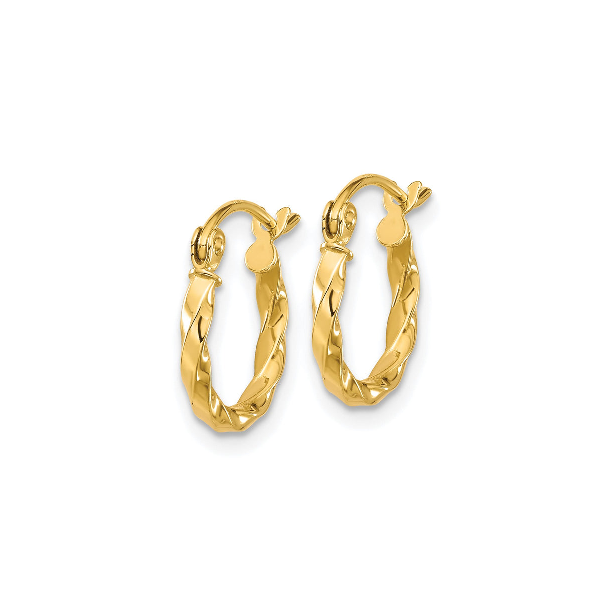 10k Yellow Gold Twisted Hoop Earrings, Small Braided Polished Lightweight Design for Women