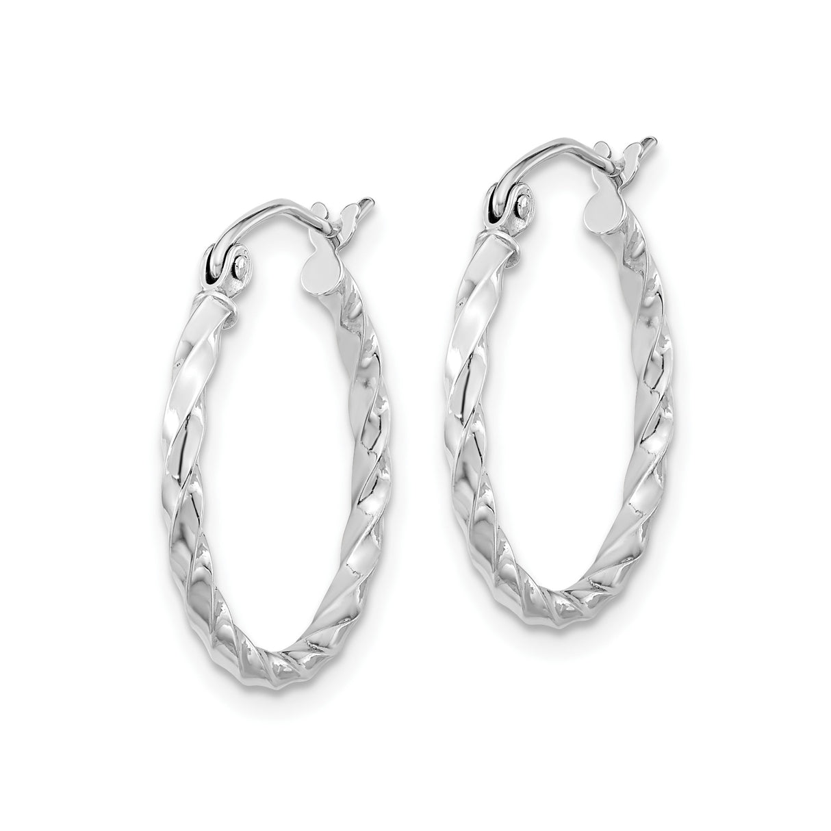 10k White Gold Hoop Earrings, Twisted Spiral Design, Lightweight and Minimalist Style