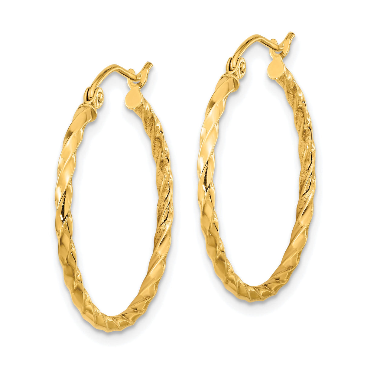 10k Yellow Gold Twisted Hoop Earrings with Diamond Cut Detail, Lightweight Polished Design