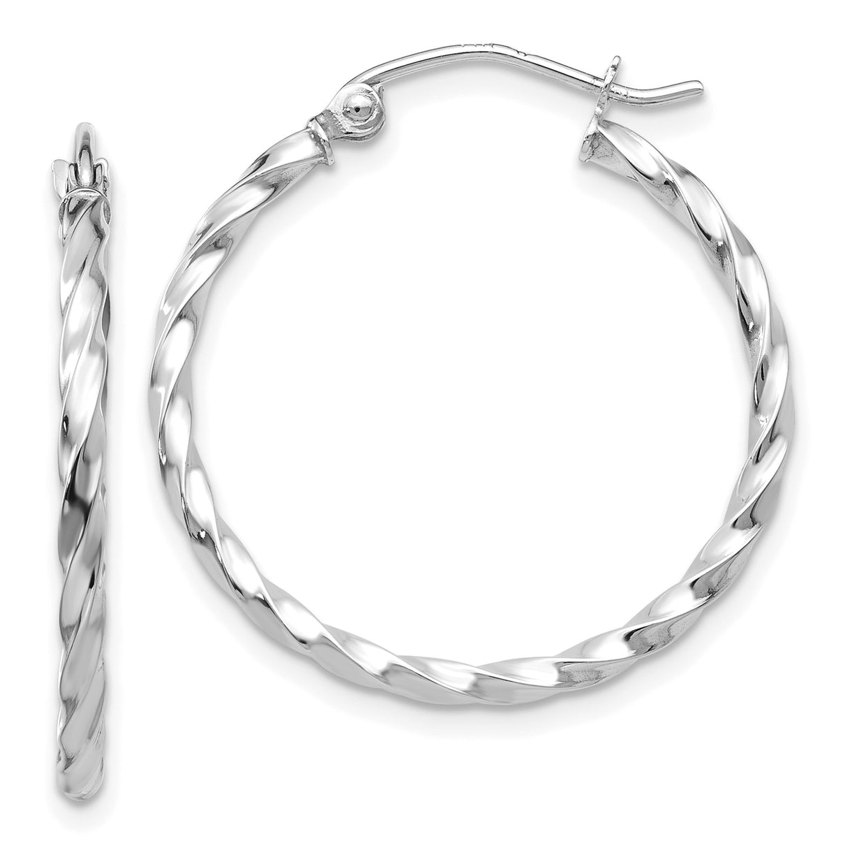 10k White Gold Twisted Hoop Earrings, Polished Rope Style, Lightweight Minimalist Design