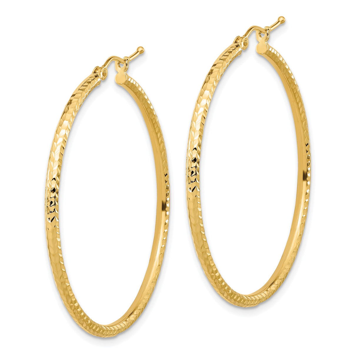 10k Yellow Gold Hoop Earrings with Diamond-Cut Textured Finish, Classic Round Design
