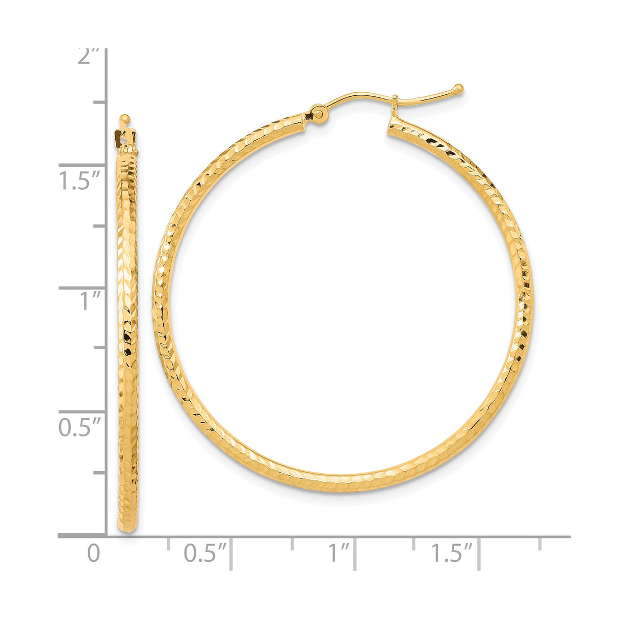 10k Yellow Gold Hoop Earrings with Diamond-Cut Textured Finish, Classic Round Design