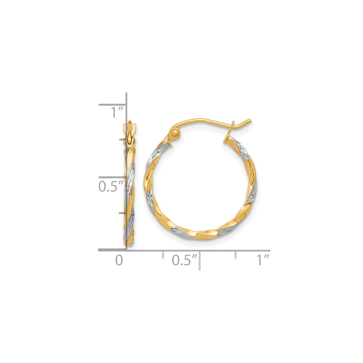 10k Yellow Gold Twisted Hoop Earrings, Diamond Cut Two-Tone Polished Design for Women