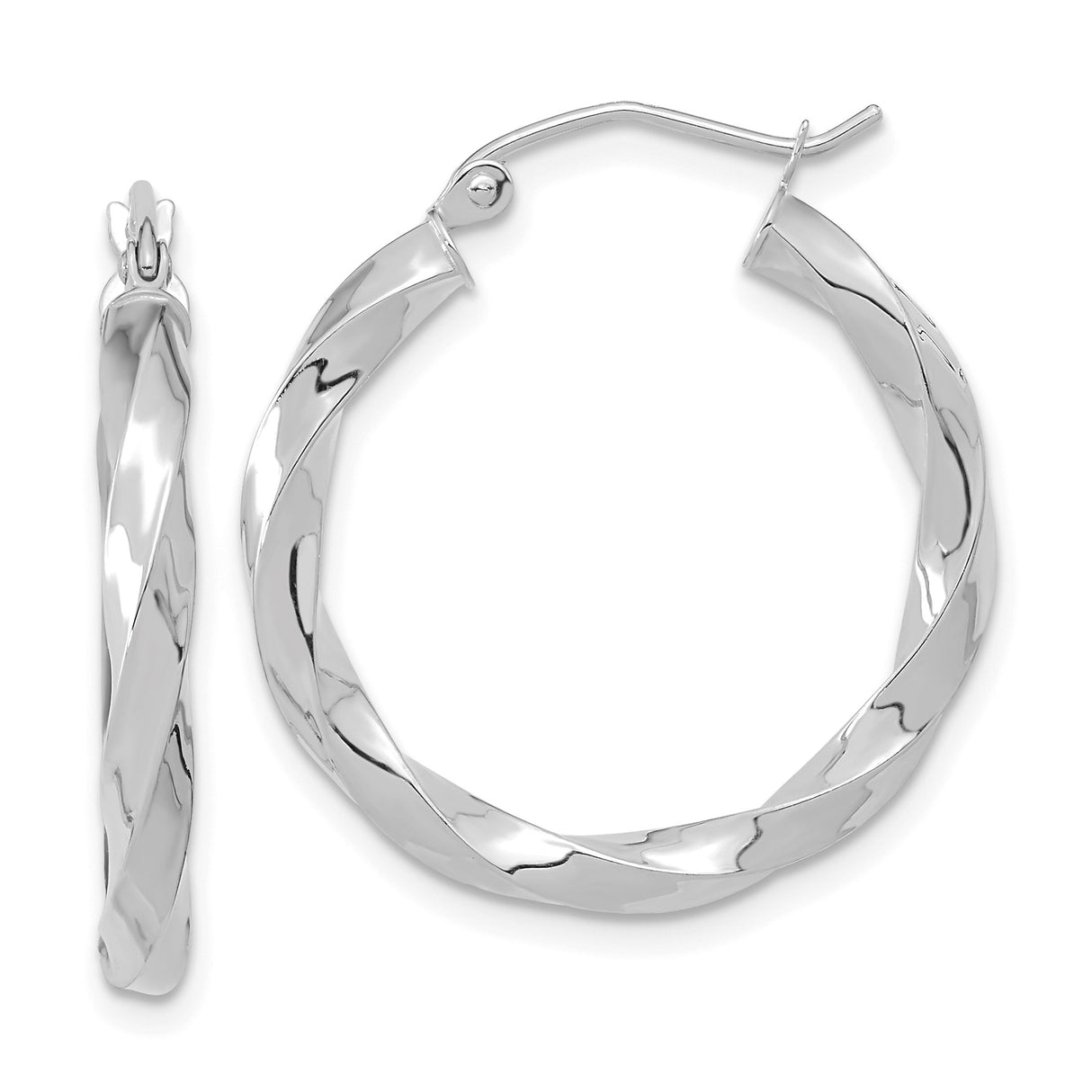 10k White Gold Hoop Earrings, Twisted Lightweight Design, High Polish Finish, Modern Minimalist Style