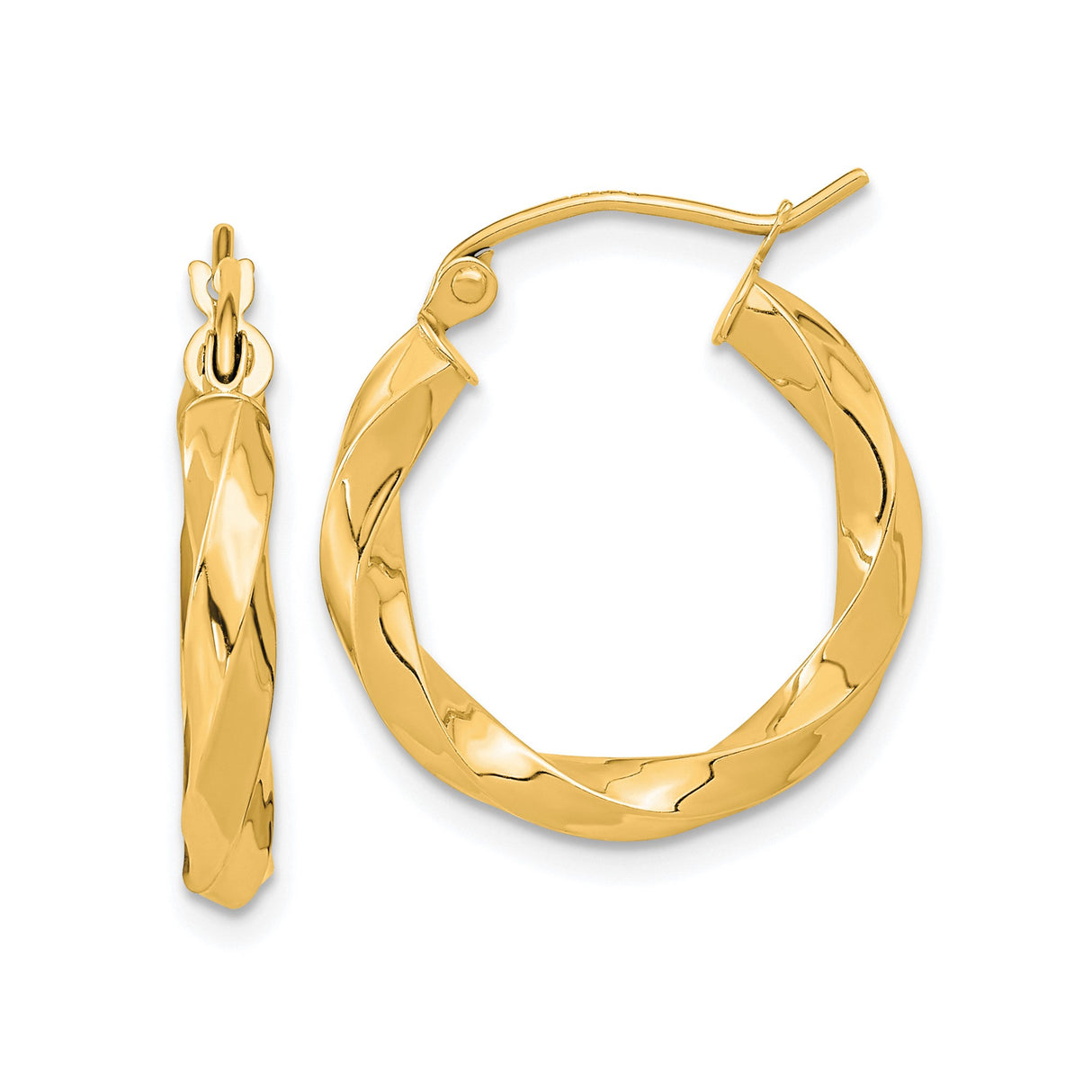 10k Yellow Gold Hoop Earrings, Twisted Rope Design, Polished Finish, Medium Size