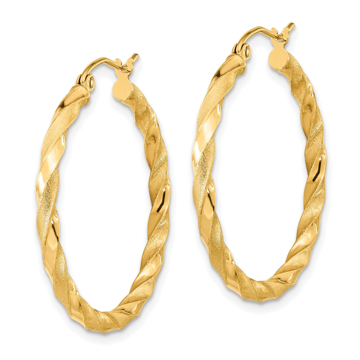 10k Yellow Gold Twisted Hoop Earrings with Satin Finish and High Polish