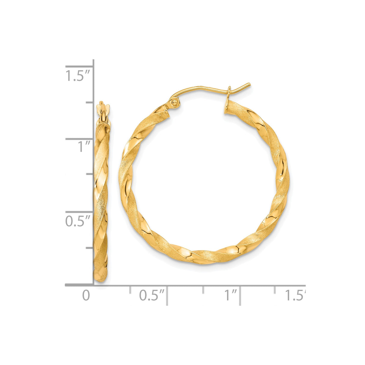 10k Yellow Gold Twisted Hoop Earrings with Satin Finish and High Polish