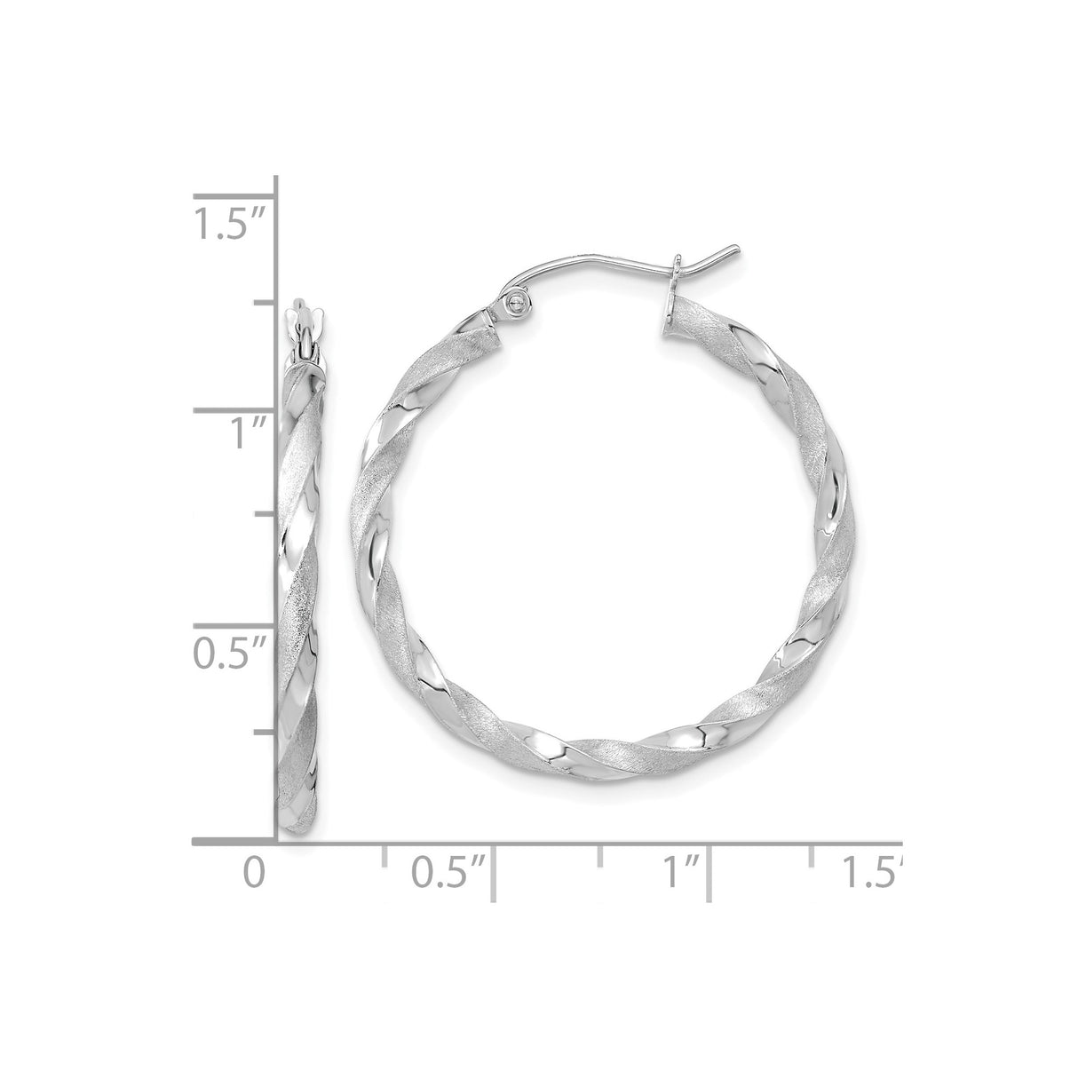 10k White Gold Hoop Earrings with Twisted Braided Texture and Satin Polished Finish