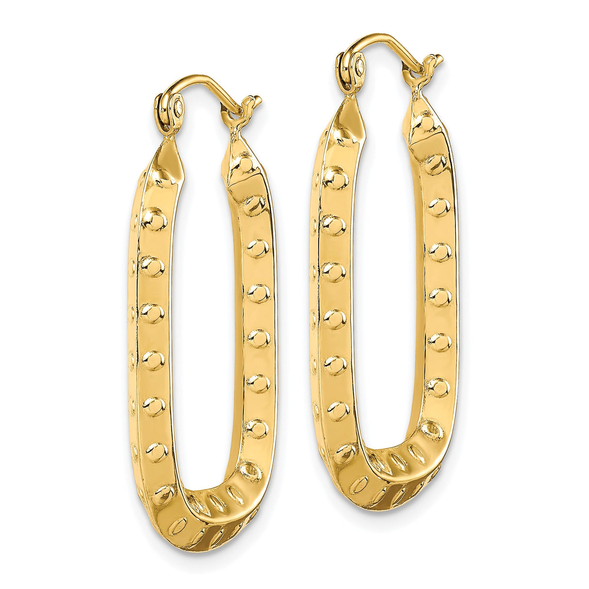 10k Yellow Gold Rectangular Hoop Earrings with Dotted Texture, Bold Lightweight Design