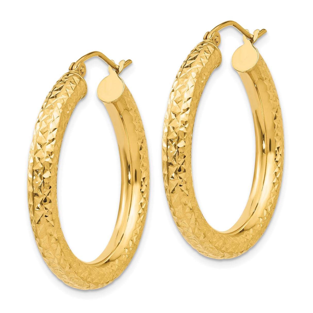 10k Yellow Gold Hoop Earrings, Textured Diamond-Cut Finish, Hinged Closure, Classic Bold Style