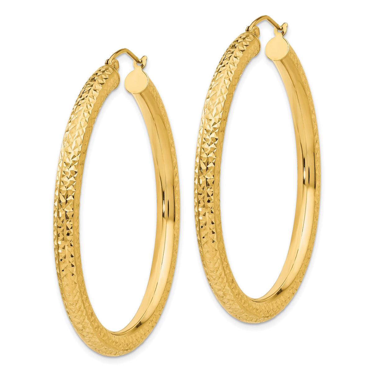 10k Yellow Gold Hoop Earrings, Textured Diamond Cut Design, Latch Back Closure for Women