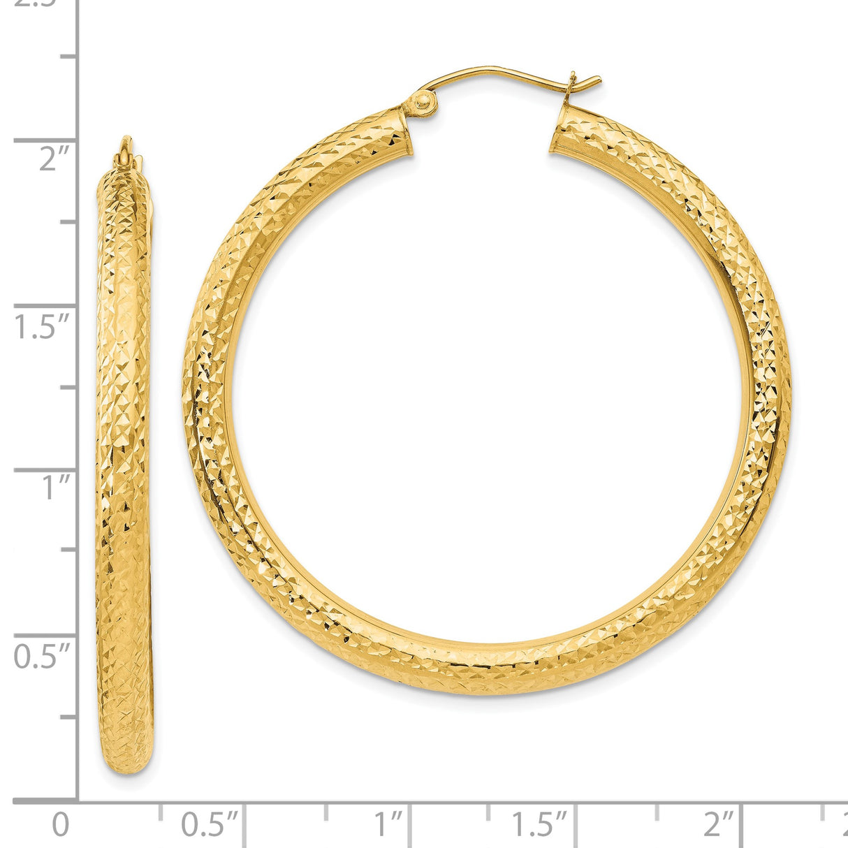 10k Yellow Gold Hoop Earrings, Textured Diamond Cut Design, Latch Back Closure for Women