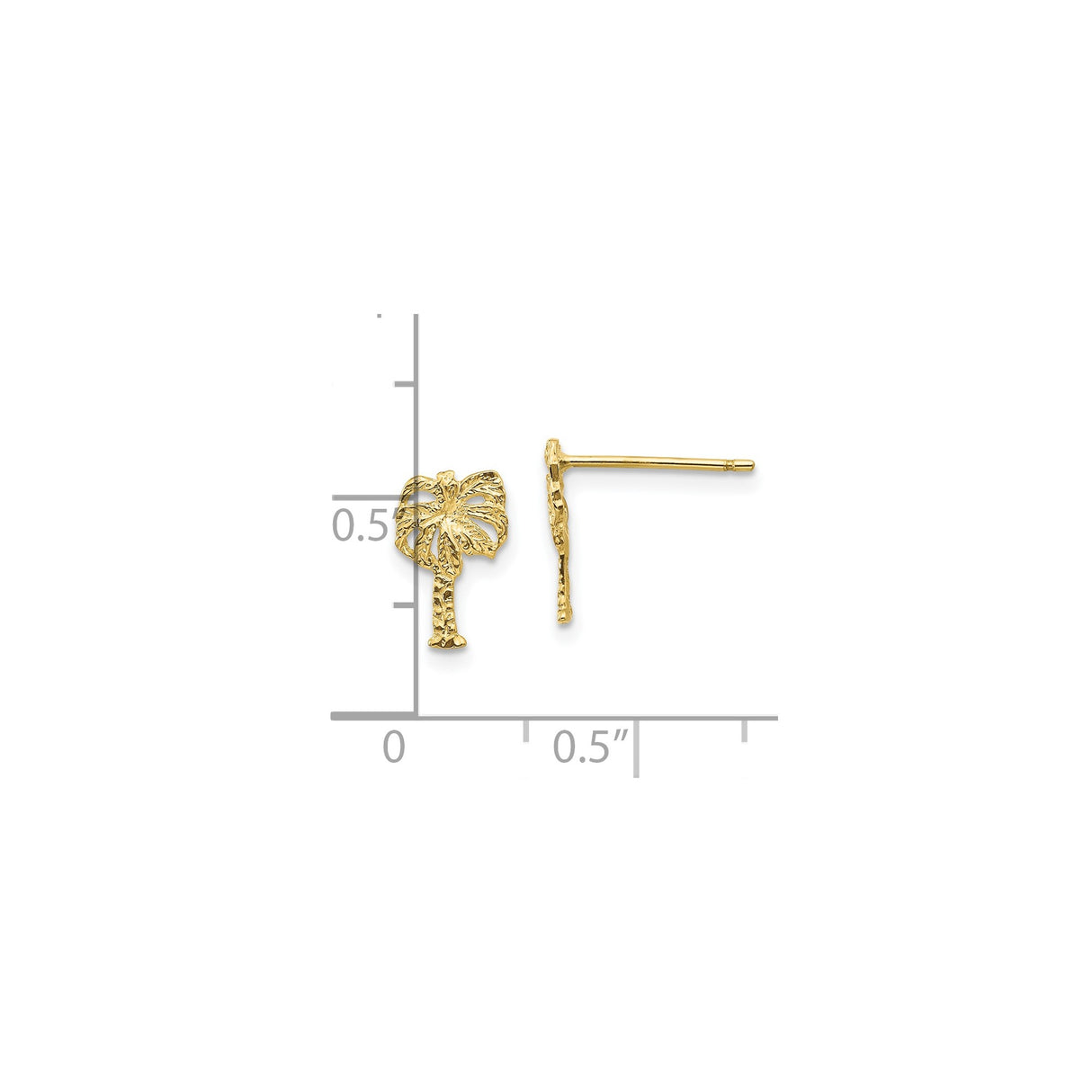 10k Yellow Gold Palm Tree Stud Earrings, Tropical Beach Theme for Women