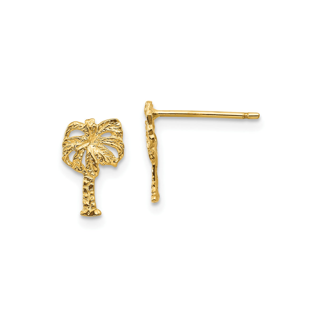 10k Yellow Gold Palm Tree Stud Earrings, Tropical Beach Theme for Women