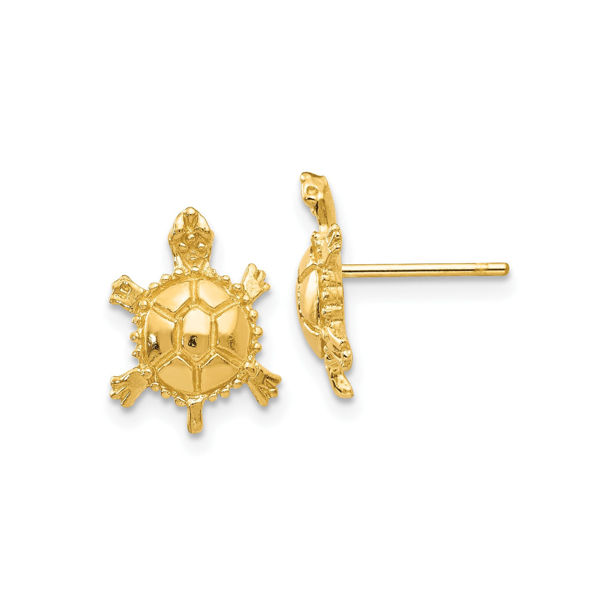 10k Yellow Gold Turtle Stud Earrings, Sea Turtle Design, Nature Inspired Animal Jewelry for Women