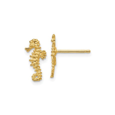 10k Yellow Gold Seahorse Stud Earrings, Ocean-Inspired Nautical Animal Design for Women